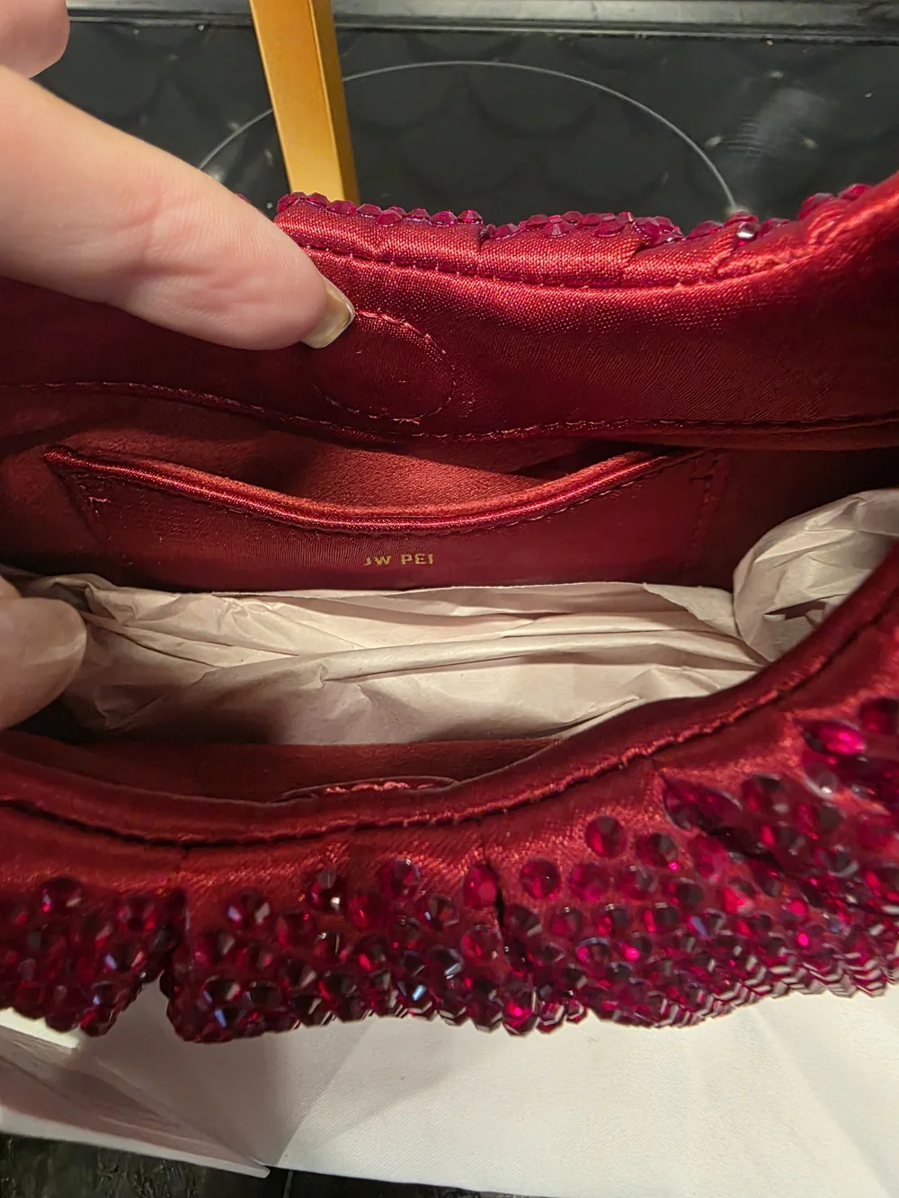 JW PEI Fuchsia Crystal-Embellished Ruched Top-Handle Shoulder Bag